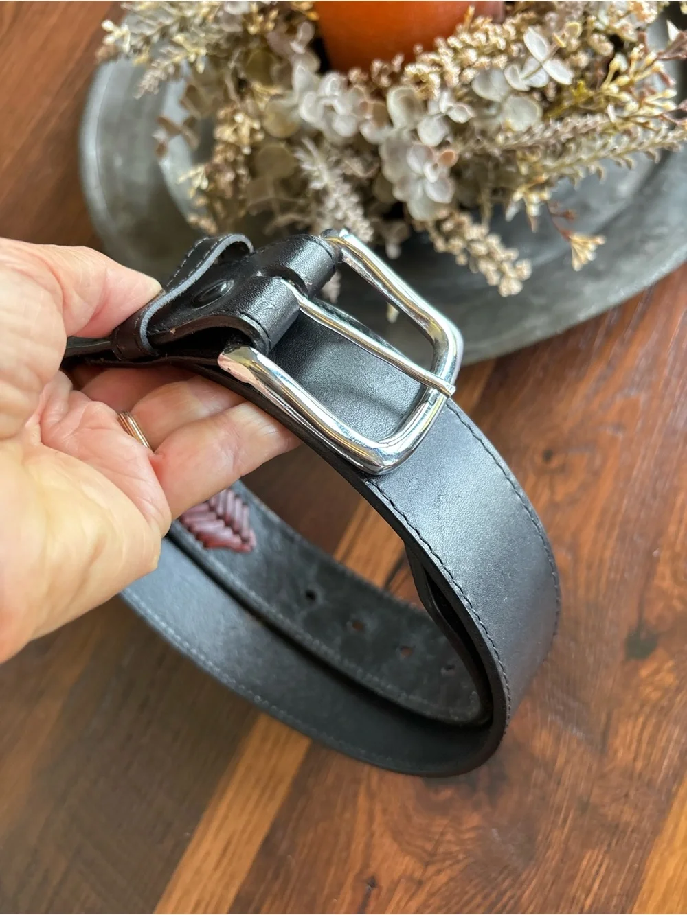 Western Hand Tooled Leather Rodeo Black/Brown Leather Belt, Cowboy, Unisex 34